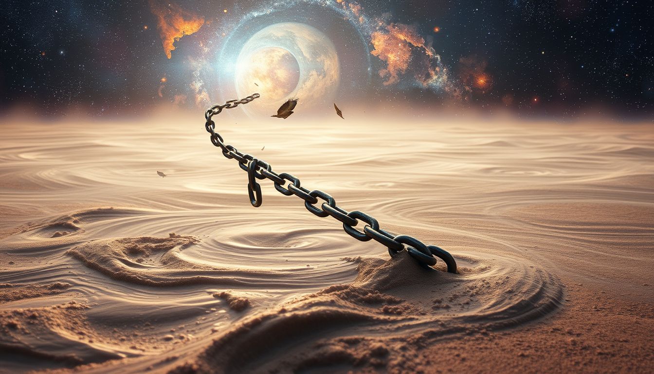 Eine Kette im Schlamm finden symbolisiert verborgene Werte und Neubeginn.