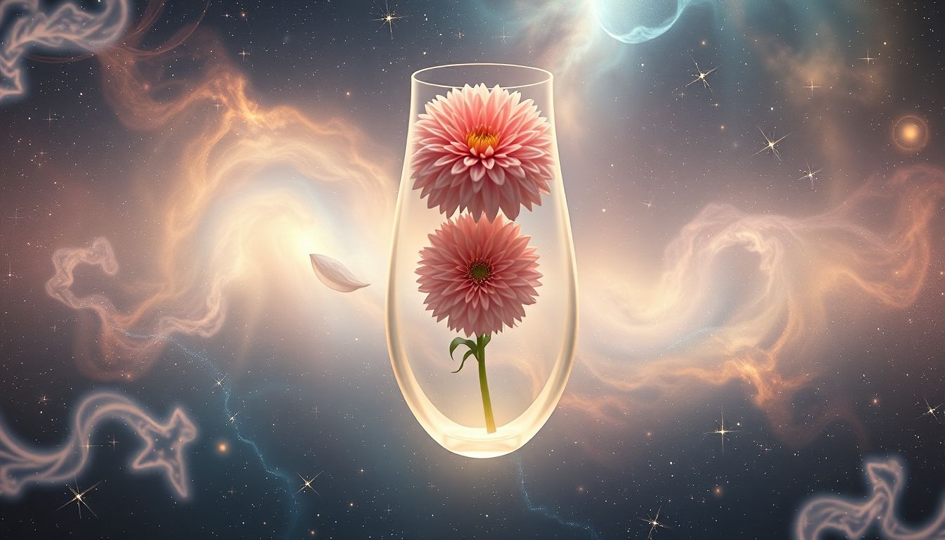 Georginen in Vase symbolisieren Schönheit und vergängliche Lebensfreude.
