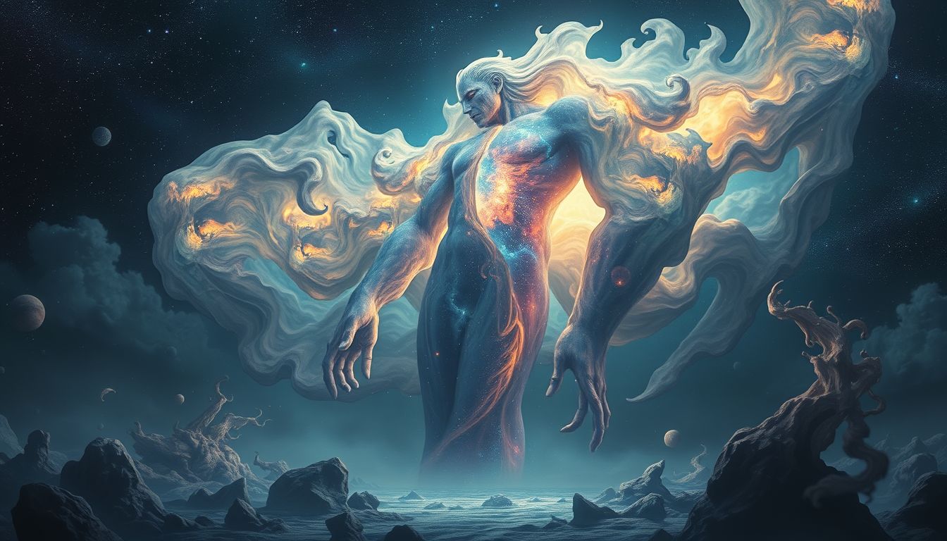 Der Riese symbolisiert innere Konflikte und emotionale Zerrissenheit.