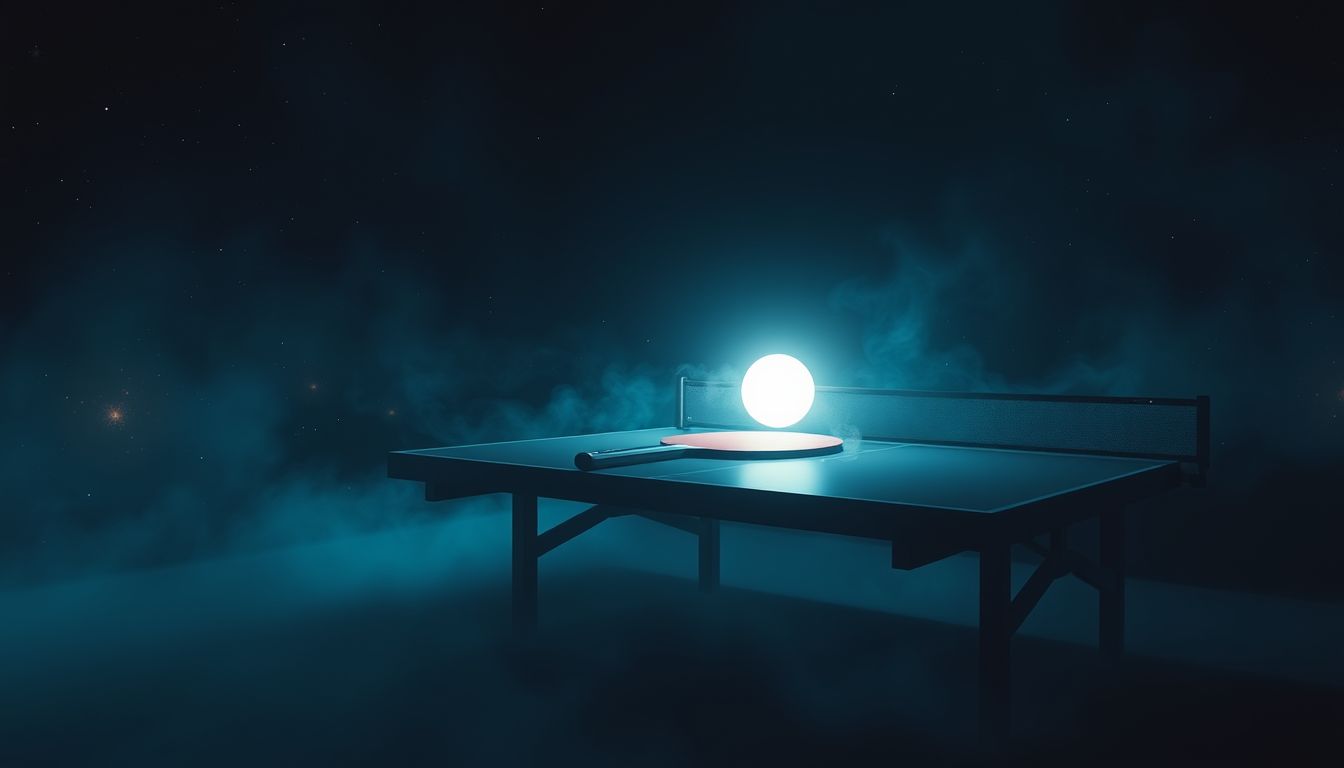 Tischtennis im Dunkeln symbolisiert Unsicherheit und verborgene Konflikte.