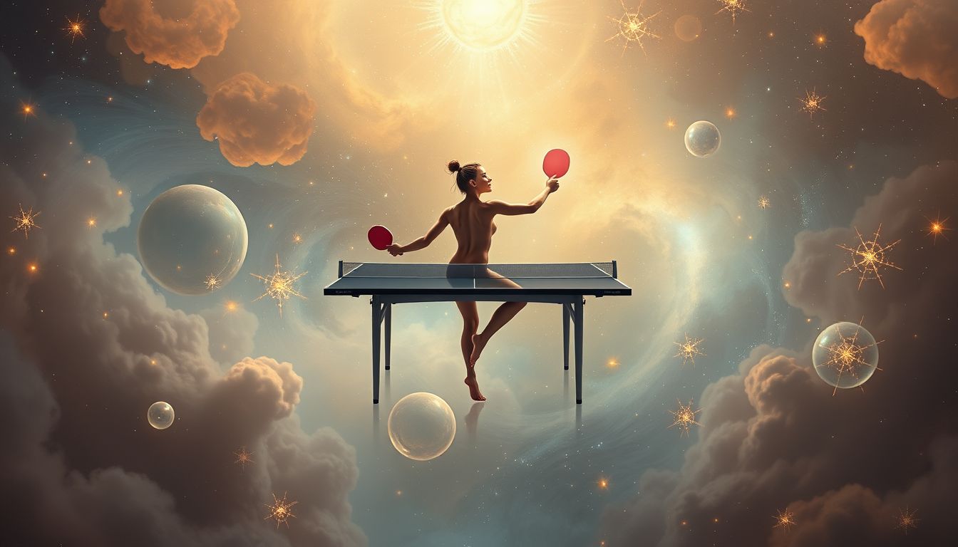 Barfuß Tischtennis spielen symbolisiert Freiheit und unbewusste Kreativität im Traum.