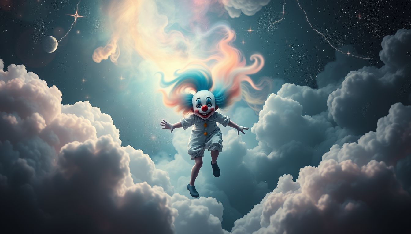 Ein betrunkener Clown symbolisiert oft verborgene Angst und Unsicherheit.