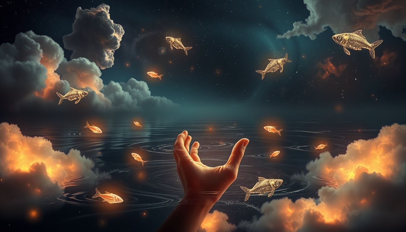 Traum 21: Fischen im Dunkeln symbolisiert verborgene Chancen und Unsicherheit.