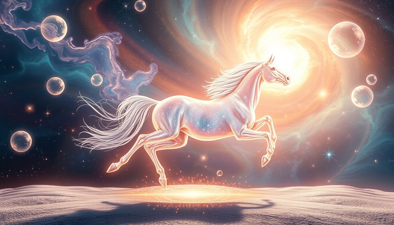Ein unaufhaltsam rennendes Pferd symbolisiert ungezügelte Lebensenergie.