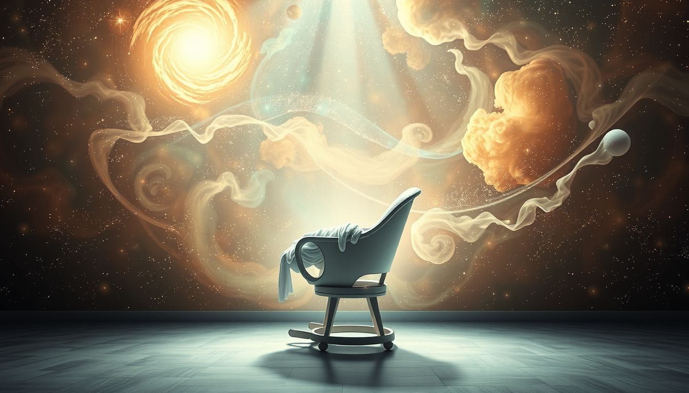 Ein heller Geburtsstuhl symbolisiert Neubeginn und innere Erleuchtung.