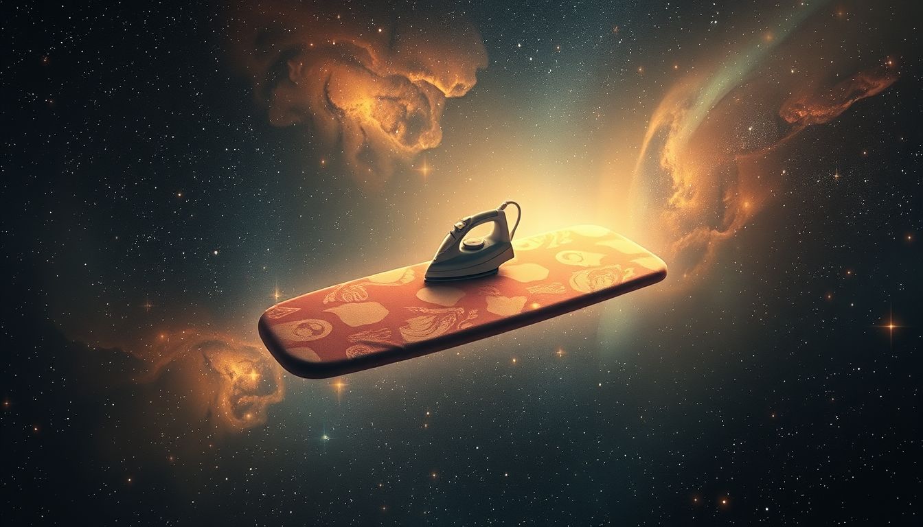 Ein mit Essen bedecktes Bügelbrett symbolisiert innere Konflikte.