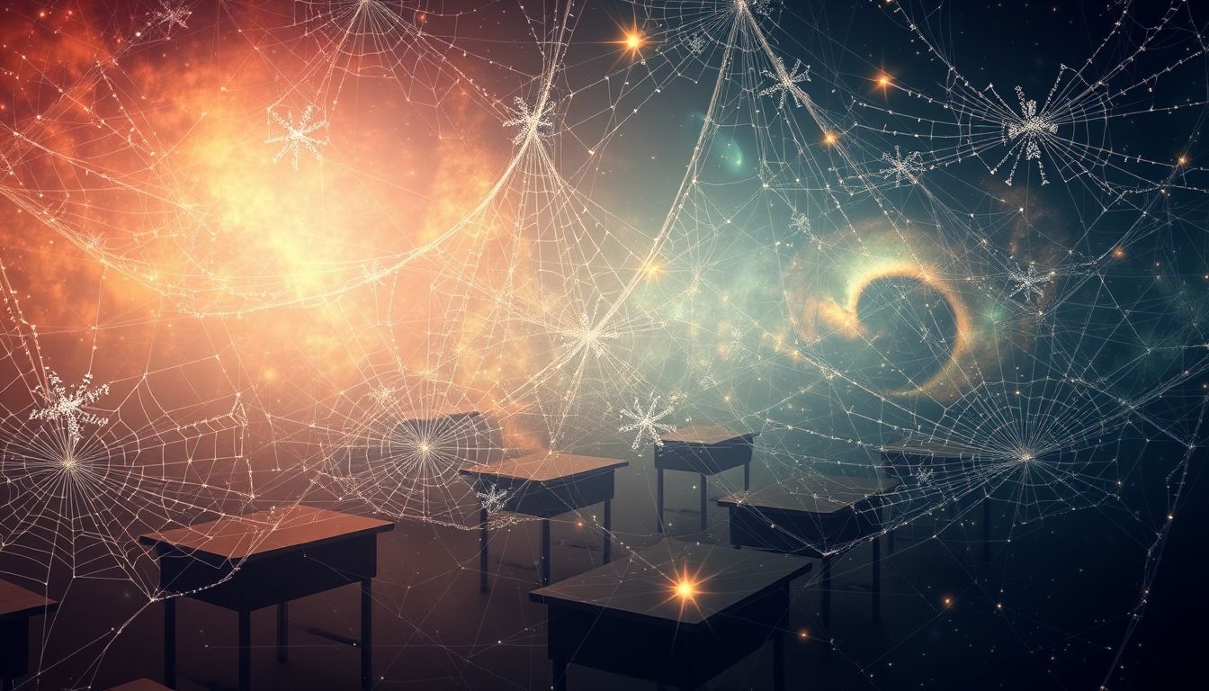 Spinnweben im Klassenzimmer symbolisieren verpasste Chancen und Stillstand.