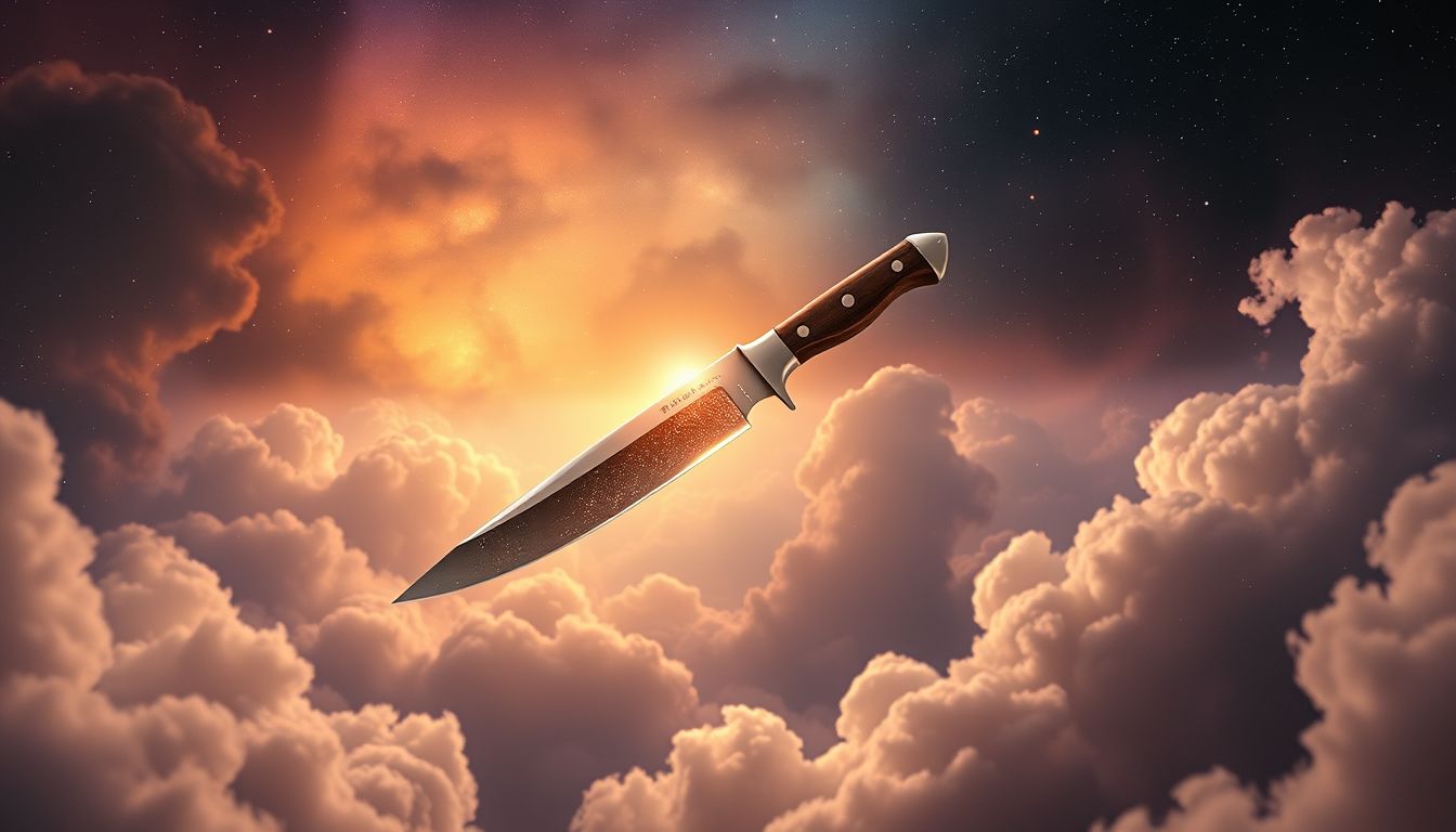 Ein schwebendes Jagdmesser symbolisiert Freiheit und verborgene Kräfte.