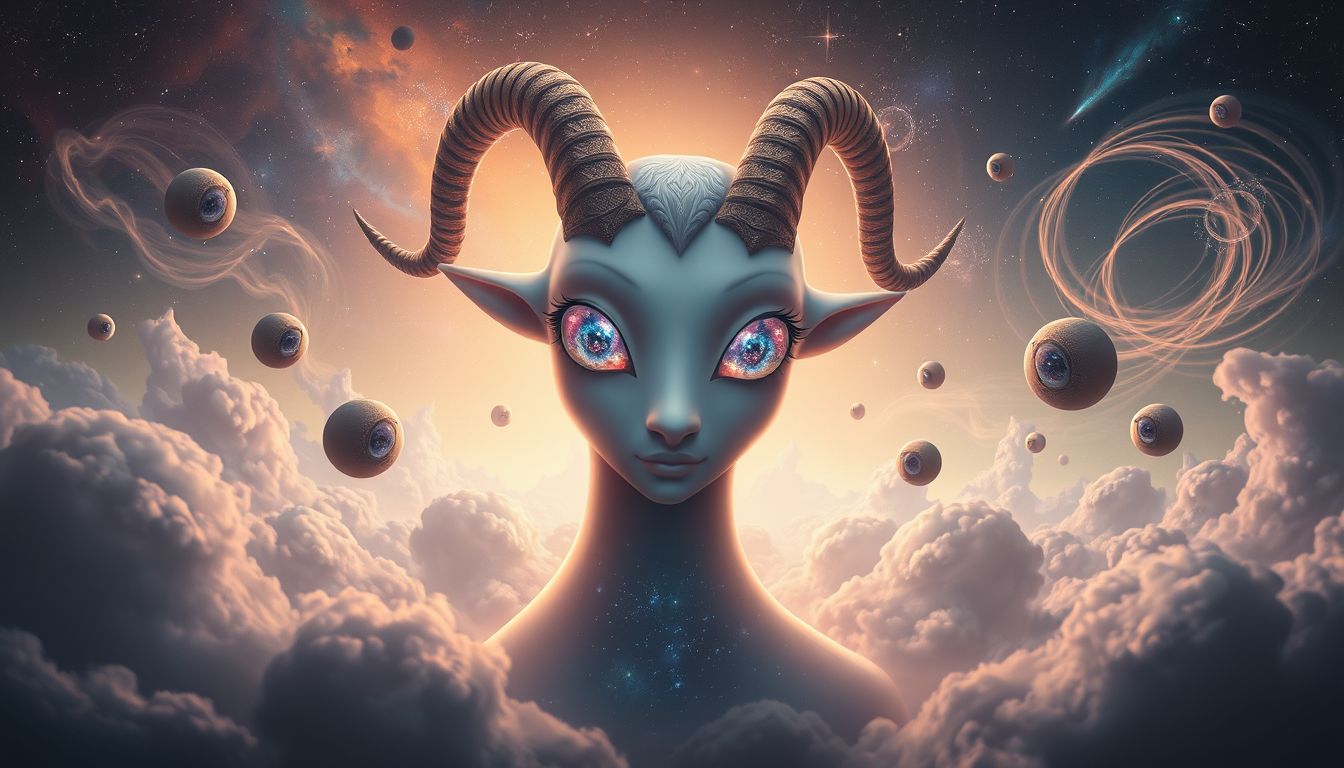 Ein Steinbock mit ungewöhnlichen Augen symbolisiert verborgene Weisheit im Traum.