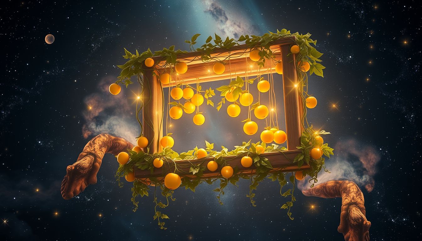 Ein Spalier mit reifen Früchten symbolisiert reiche Lebensfreude und Erfolg.