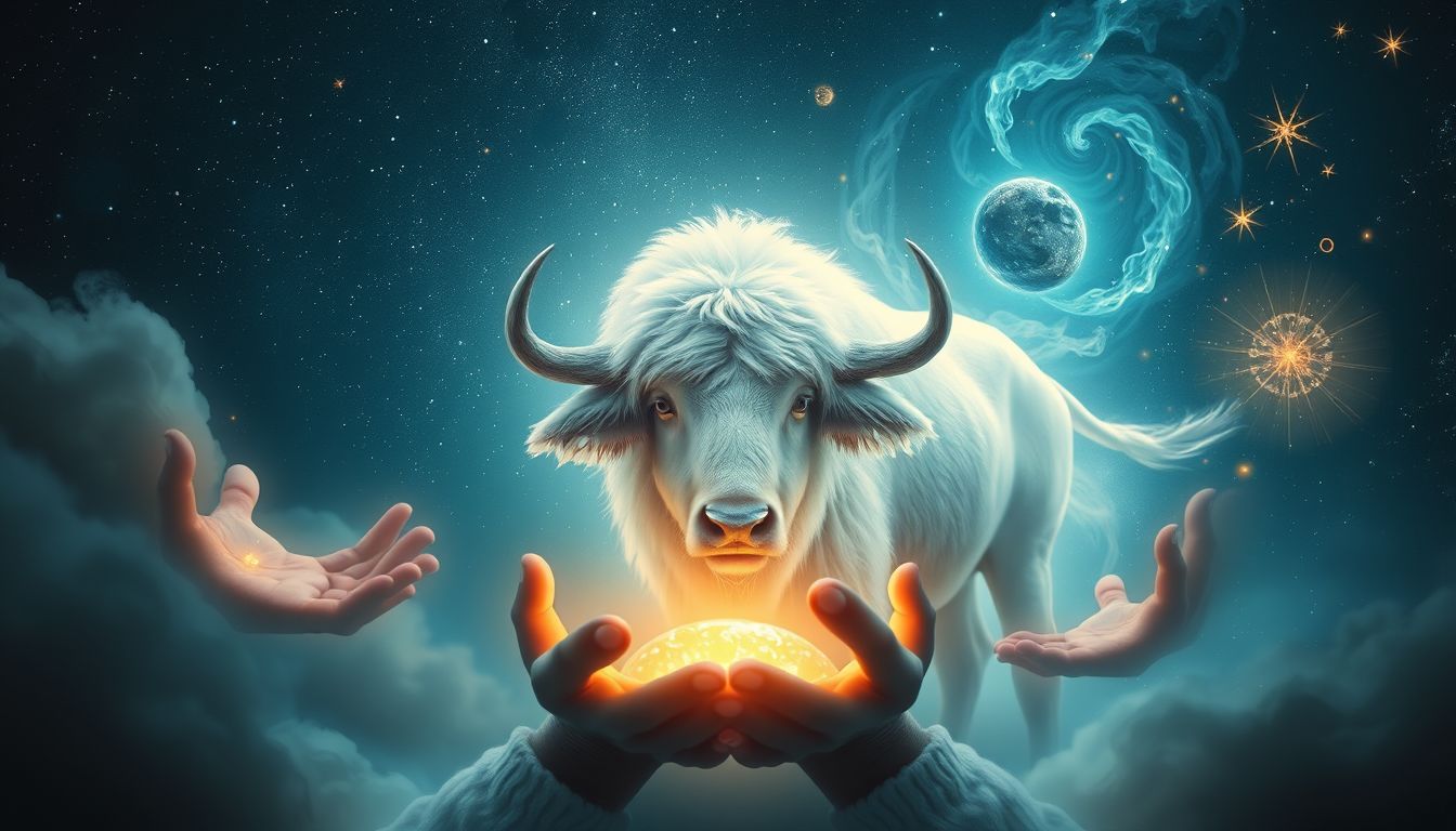 Einen weißen Büffel zu füttern symbolisiert innere Stärke und Frieden.
