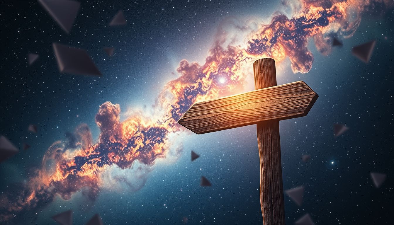 Ein alter Wegweiser symbolisiert vergessene Entscheidungen und Lebenswege.