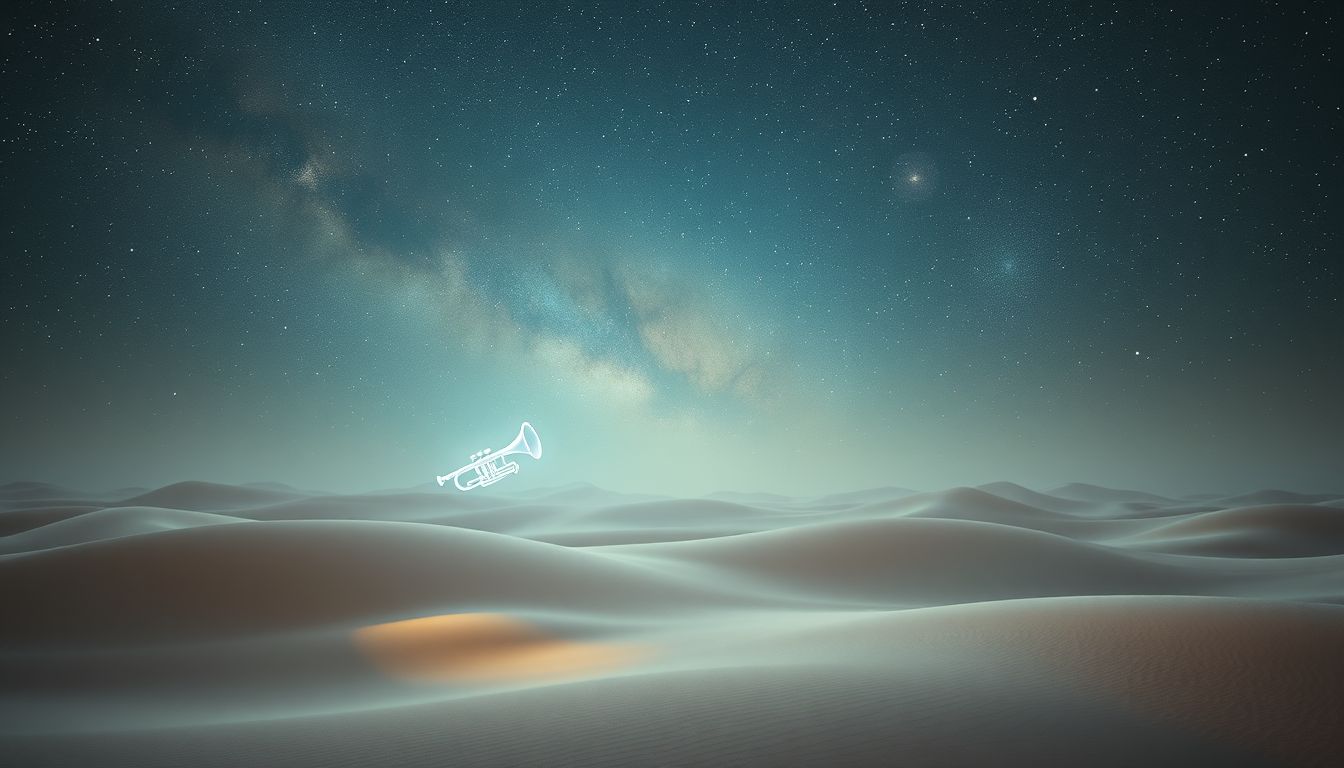 Eine Trompete in der Wüste symbolisiert innere Einsamkeit und Sehnsucht.