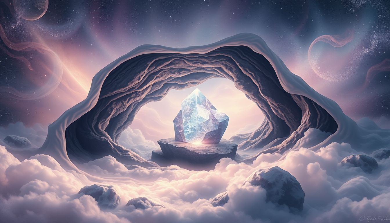 Das Finden von Lepidolith in Höhlen symbolisiert innere Ruhe und Heilung.