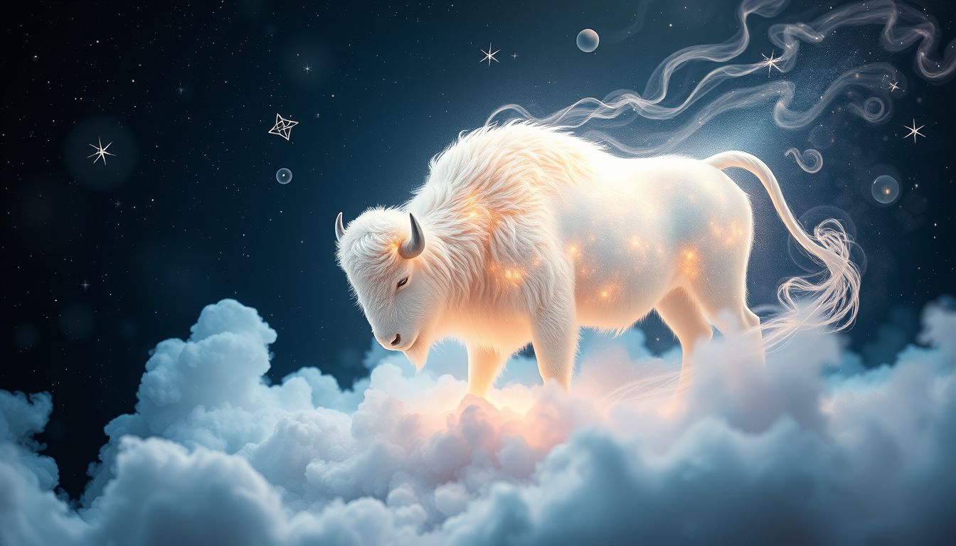 Weiße Büffel symbolisieren oft spirituelle Reinheit und innere Stärke.