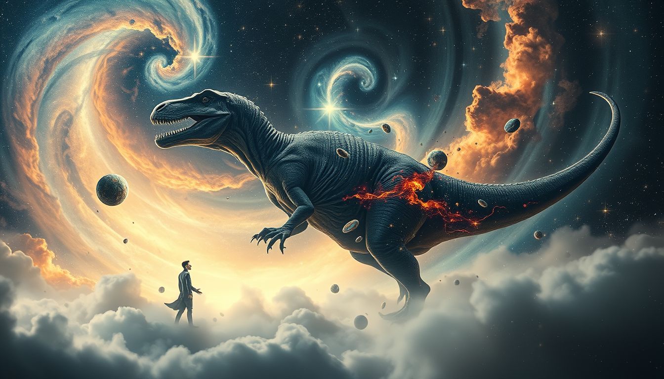 Sich in einen Dinosaurier verwandeln symbolisiert uralte Kraft und Wandel.