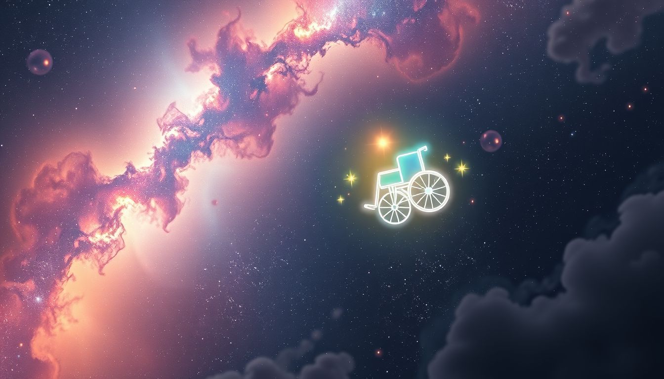 Im Rollstuhl fliegen symbolisiert Überwindung von physischen Grenzen im Traum.