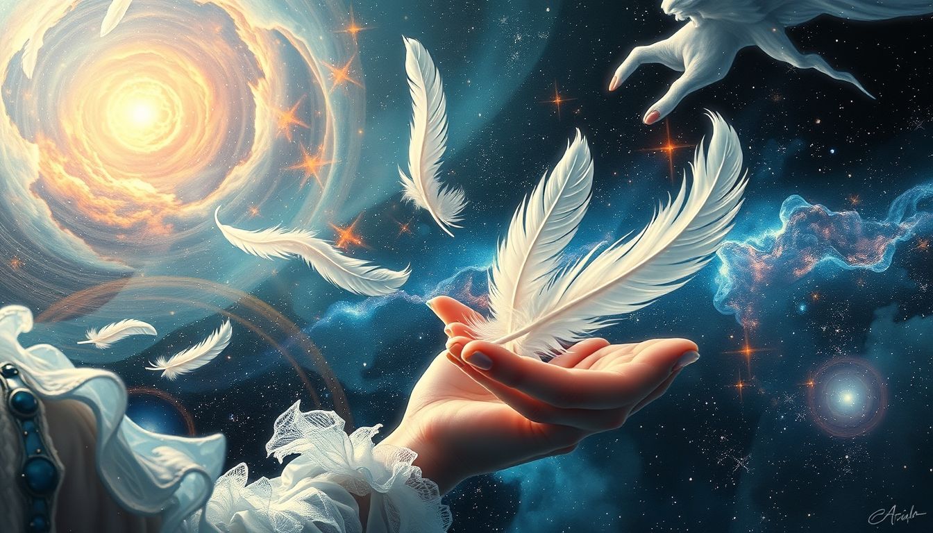 Federn sammeln symbolisiert innere Veränderung und spirituelles Wachstum.