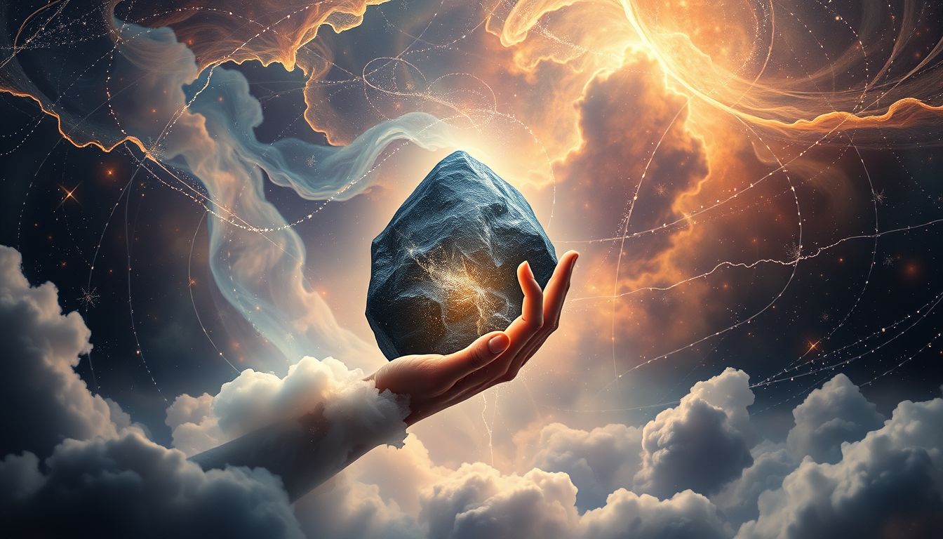 Das Berühren eines Rabensteins symbolisiert die Verbindung zur inneren Weisheit.