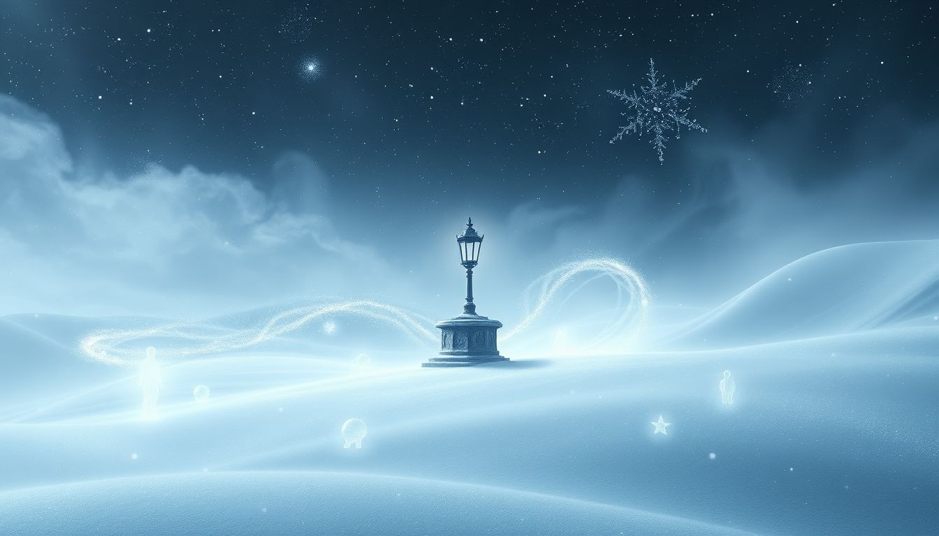 Ein Laternenpfahl im Schnee symbolisiert emotionale Kälte und Einsamkeit.