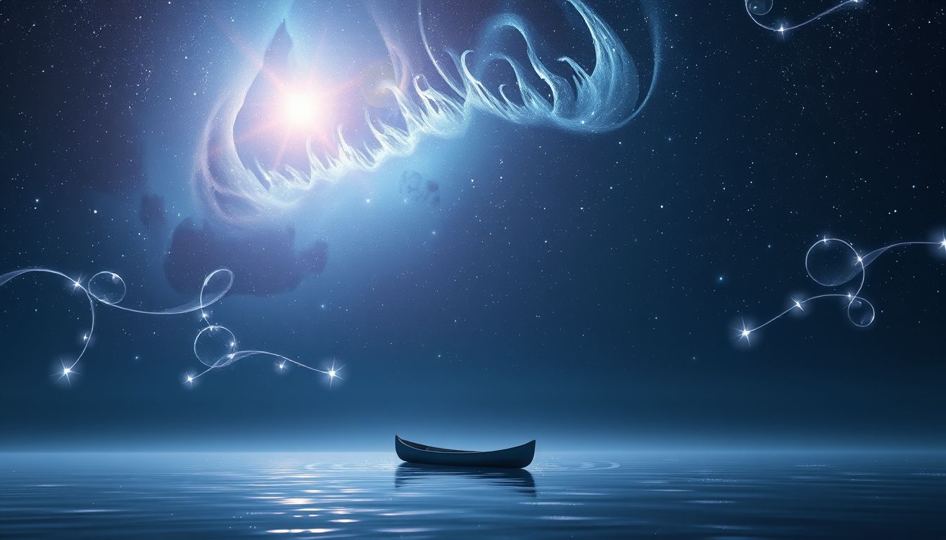 Ein Kanu bei Nacht symbolisiert geheimnisvolle innere Reise und Intuition.