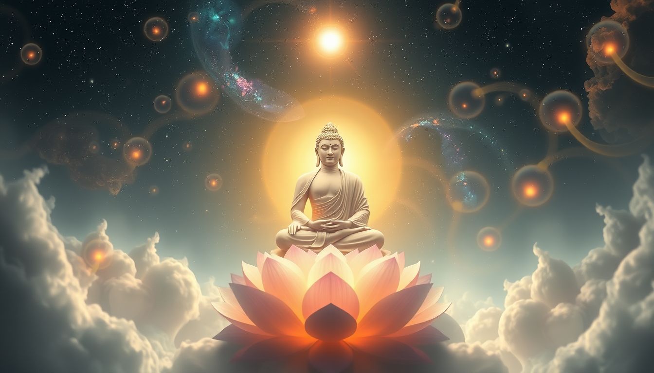 Das Sehen von Buddha im Himmel symbolisiert spirituelle Erleuchtung und Frieden.