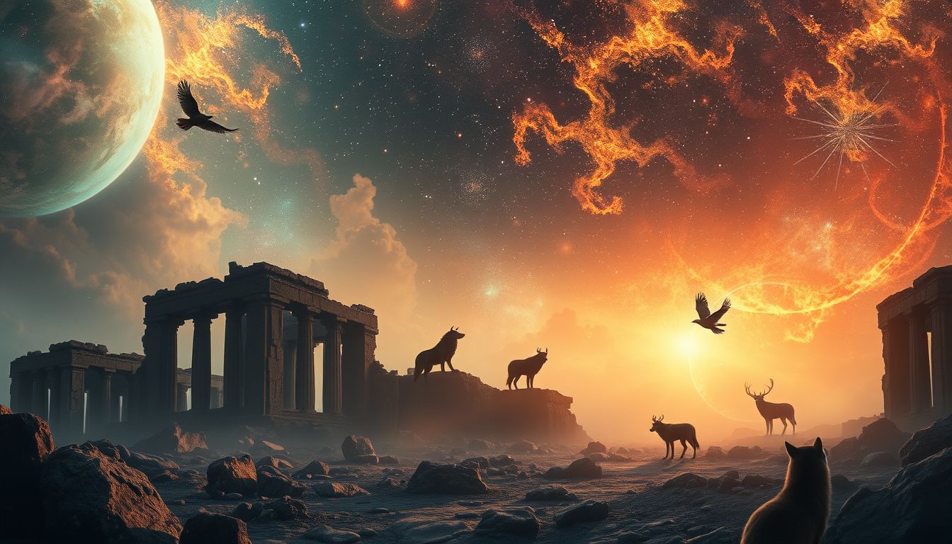 Träume von Tieren in Ruinen symbolisieren innere Instinkte und Freiheit.