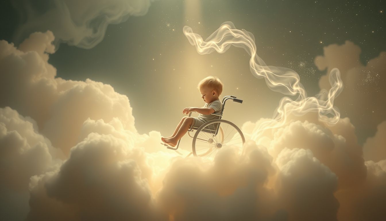 Ein Kind im Rollstuhl symbolisiert oft Schutzbedürftigkeit und Reinheit.