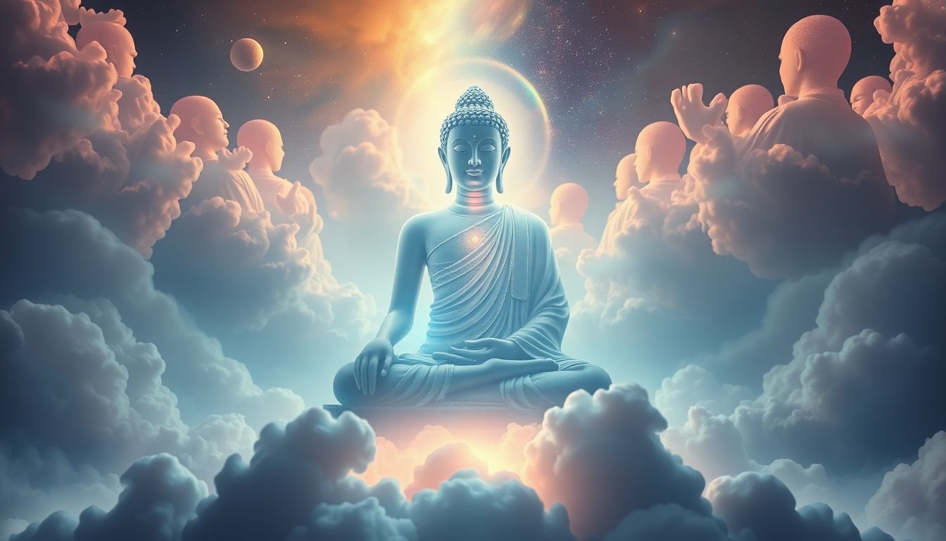 Das Sehen von Buddha mit Mönchen symbolisiert geistige Erleuchtung und Frieden.