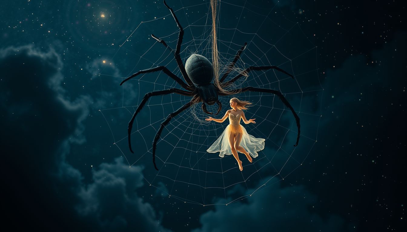 Eine schwarze Spinne symbolisiert oft heimliche Manipulation und Kontrolle.