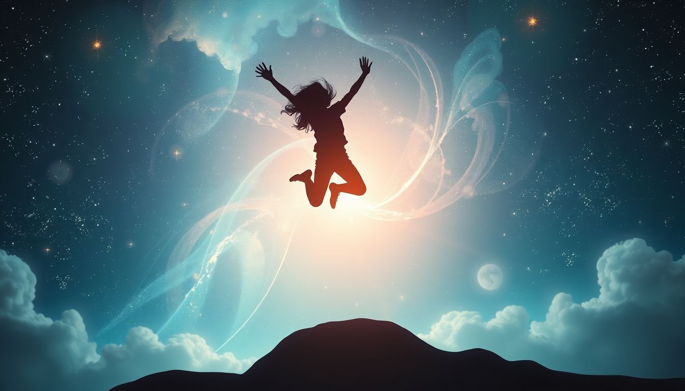 In die Luft springen symbolisiert überwältigende Freude und Befreiung.