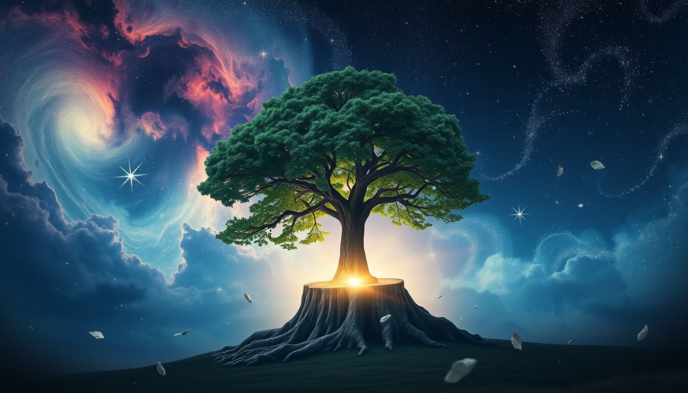 Ein gefällter Baum symbolisiert oft das Loslassen alter Lebensphasen.