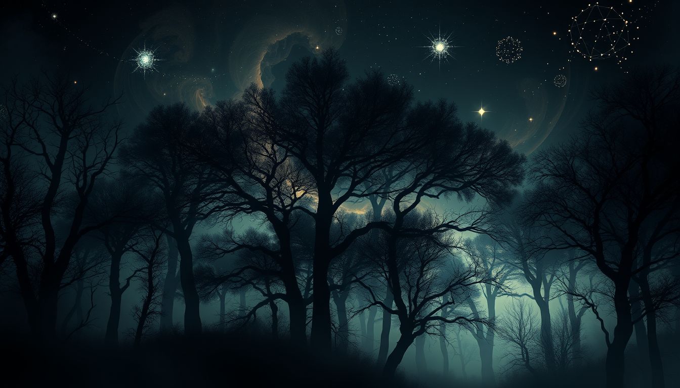 Ein dunkler Wald symbolisiert oft unerforschte Ängste und Geheimnisse.