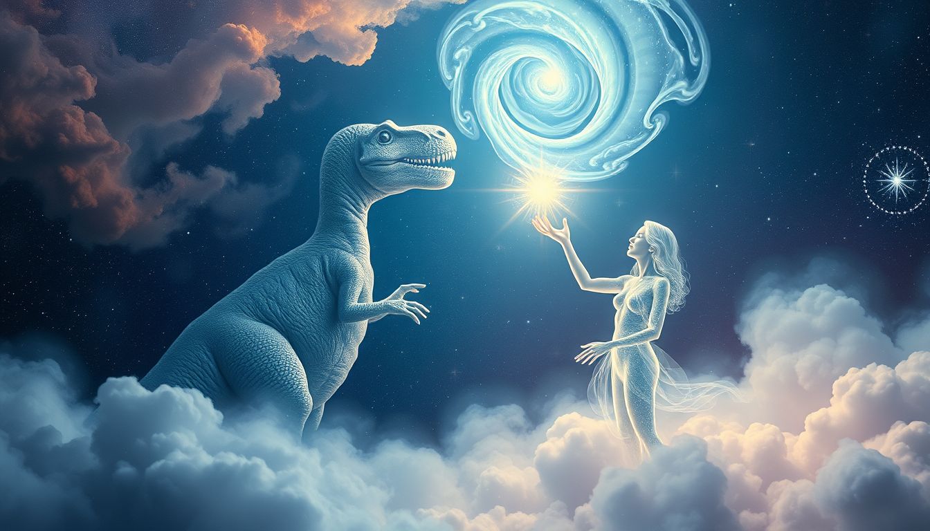 Einen Dinosaurier zu füttern symbolisiert Kontrolle über uralte Ängste.