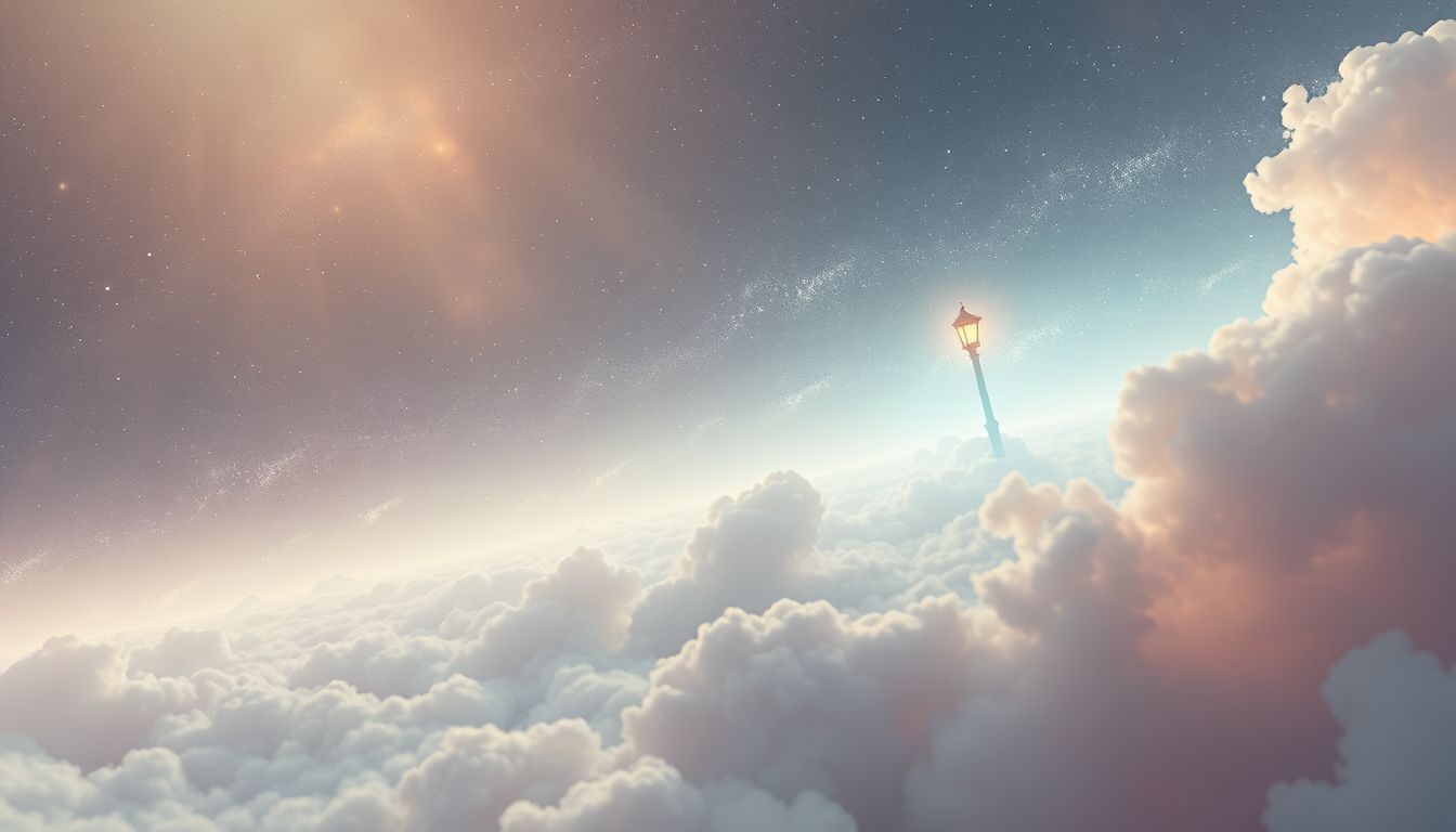 Ein Laternenpfahl in der Ferne symbolisiert Hoffnung und neue Wege.