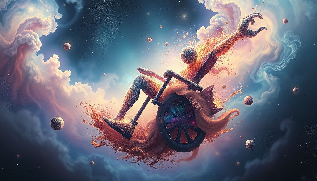 Das Zerstören eines Rollstuhls symbolisiert den Kampf gegen Begrenzungen.