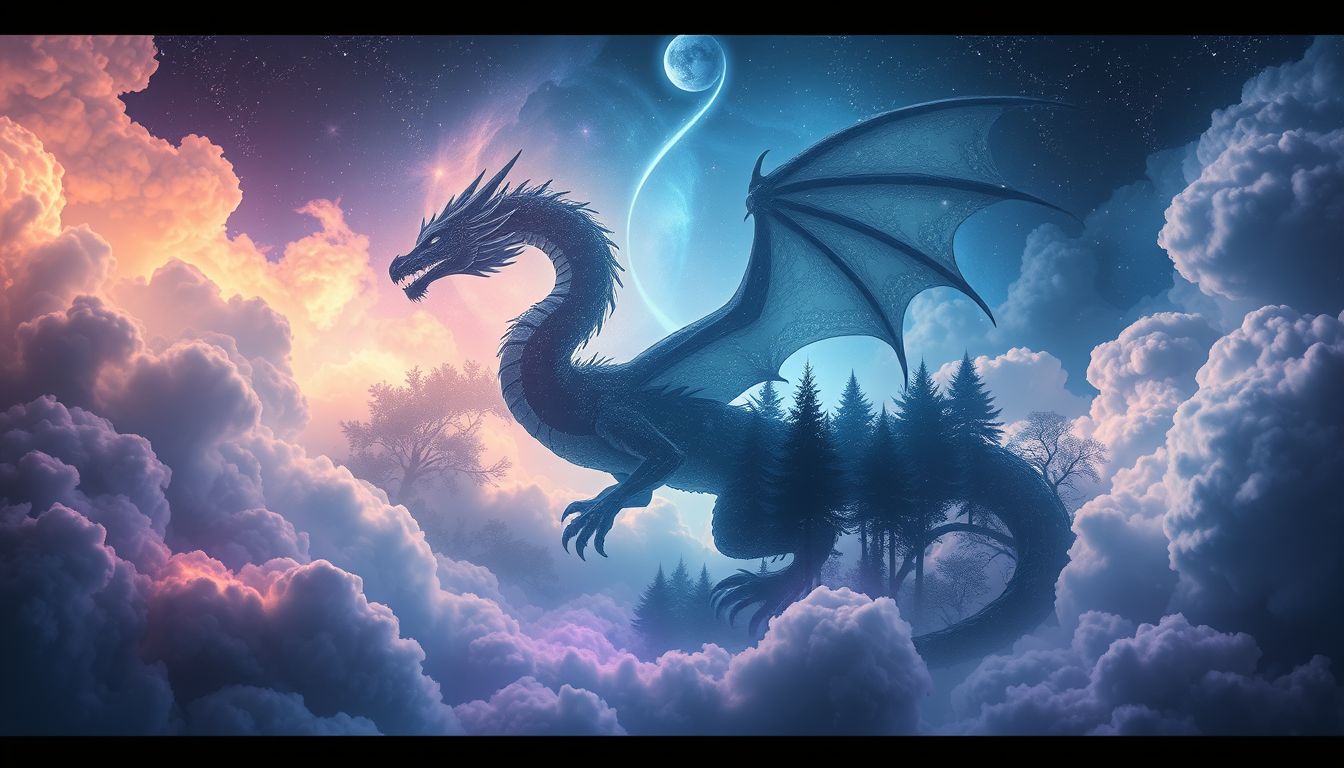 Ein Drache im Wald symbolisiert verborgene Ängste und innere Kräfte.