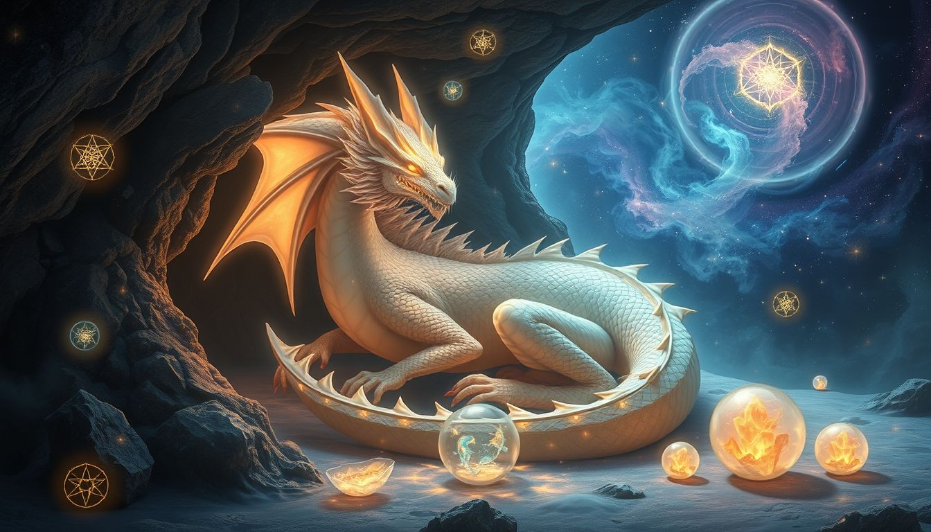 Ein Drache in der Höhle symbolisiert verborgene Ängste und Kraft.