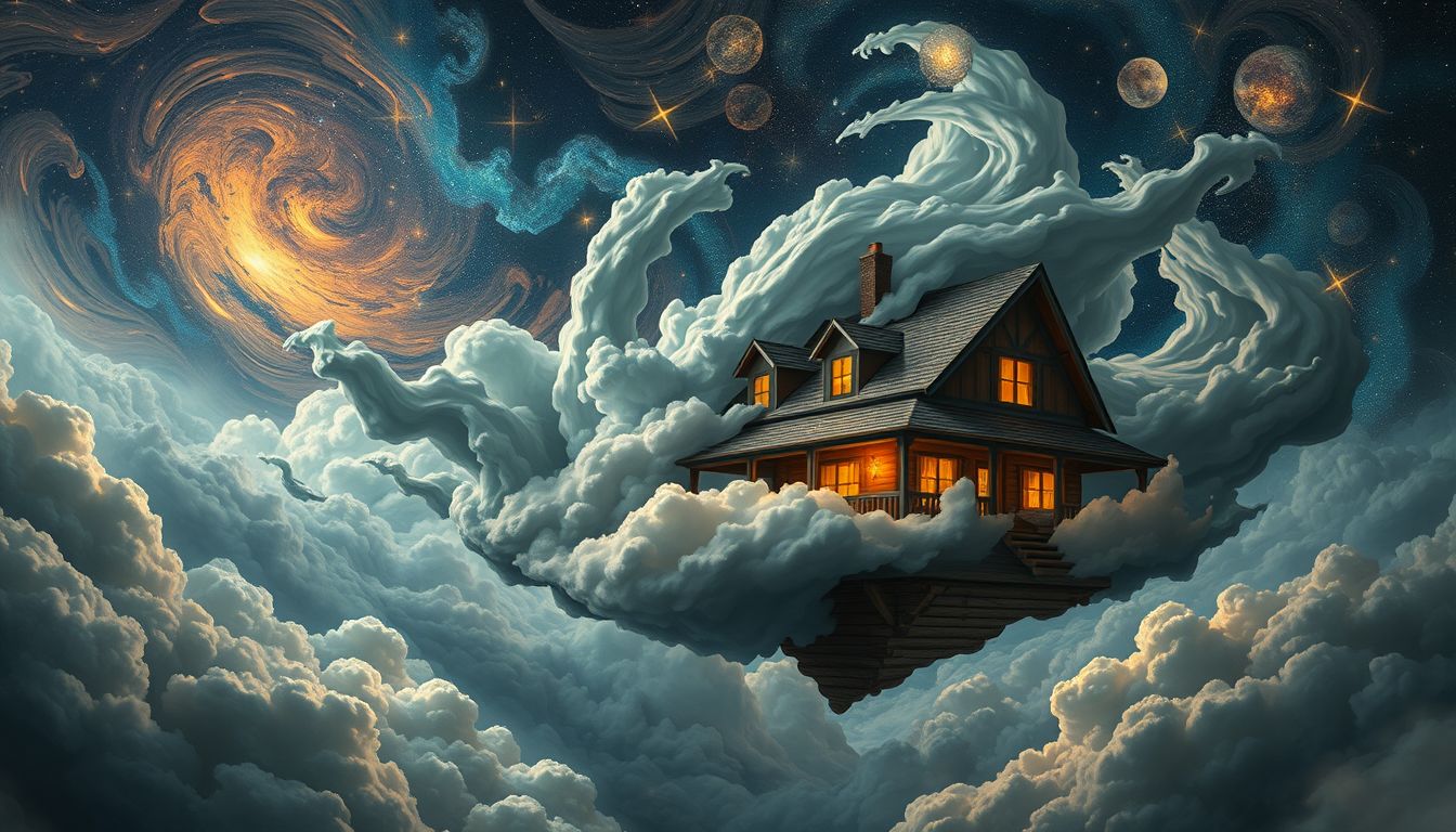 Ein Landhaus im Sturm symbolisiert innere Unsicherheit und Widerstandskraft.