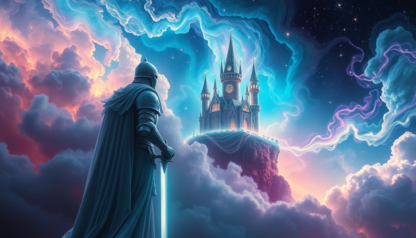 Ein Ritter, der eine Burg verteidigt, symbolisiert Schutz und Mut.