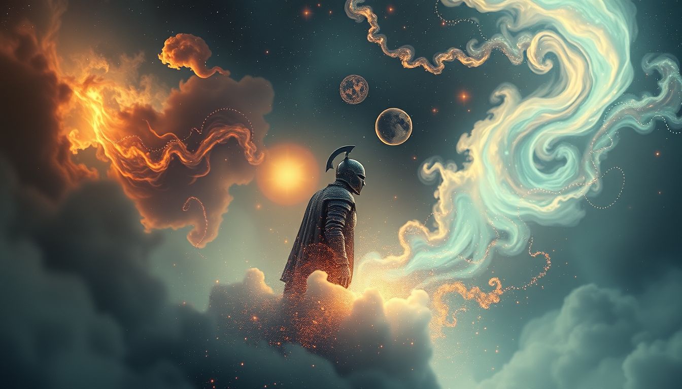 Ein sterbender Ritter symbolisiert das Ende eines mutigen Lebensabschnitts.