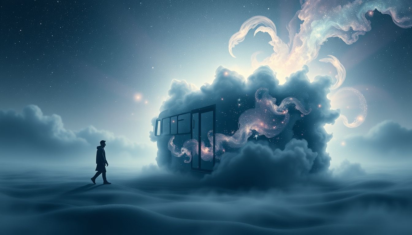 Heraustreten aus dem Bus symbolisiert den Balanceakt zwischen Anpassung und Individualität.