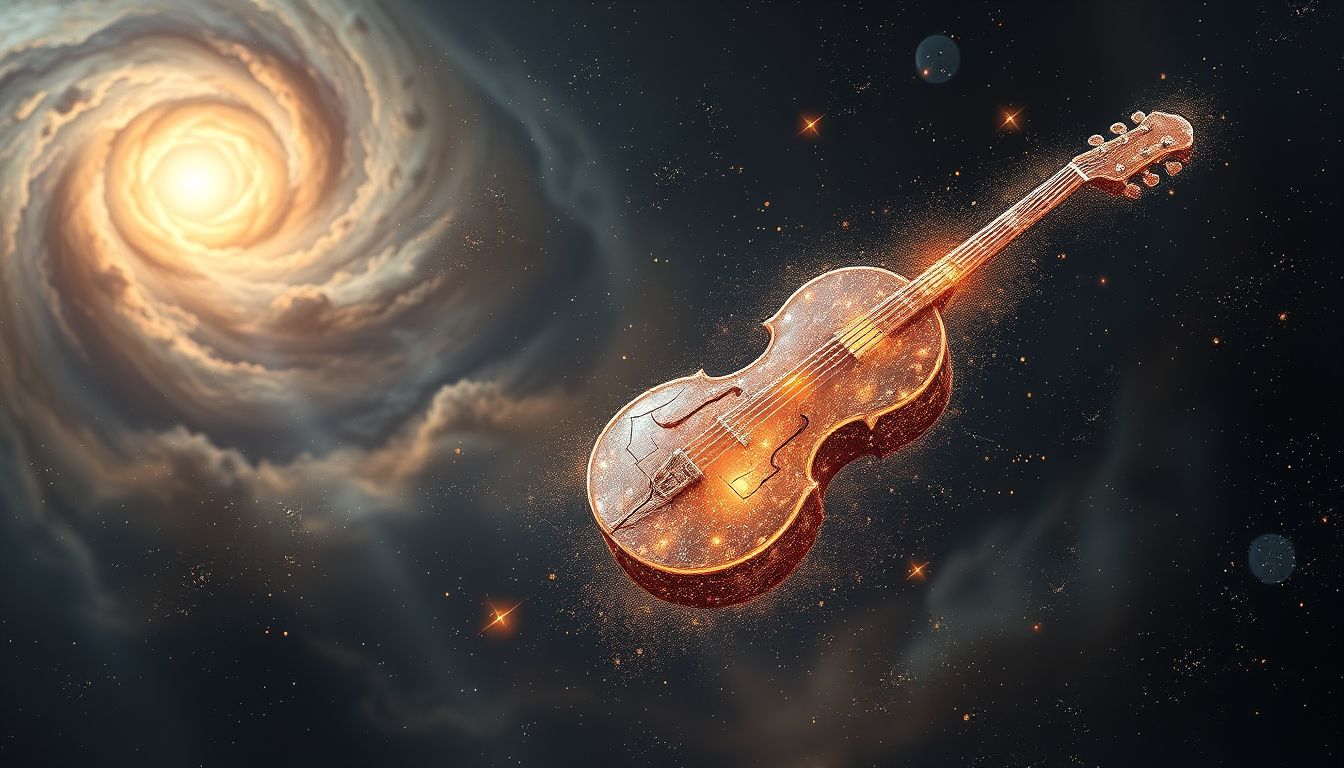 Ein Riss im Instrument symbolisiert innere kreative Blockaden.