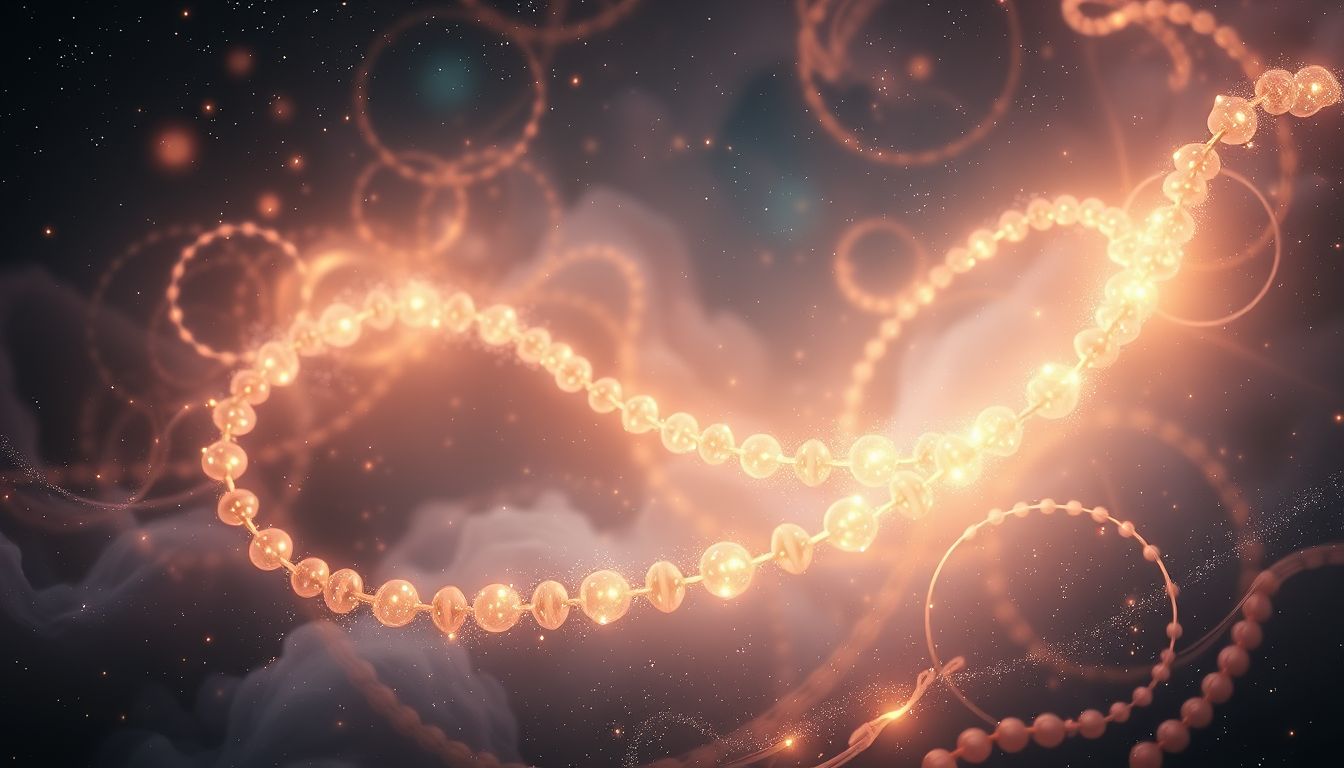 Rosenkranzkörner symbolisieren spirituelle Suche nach Sinn und Wahrheit.