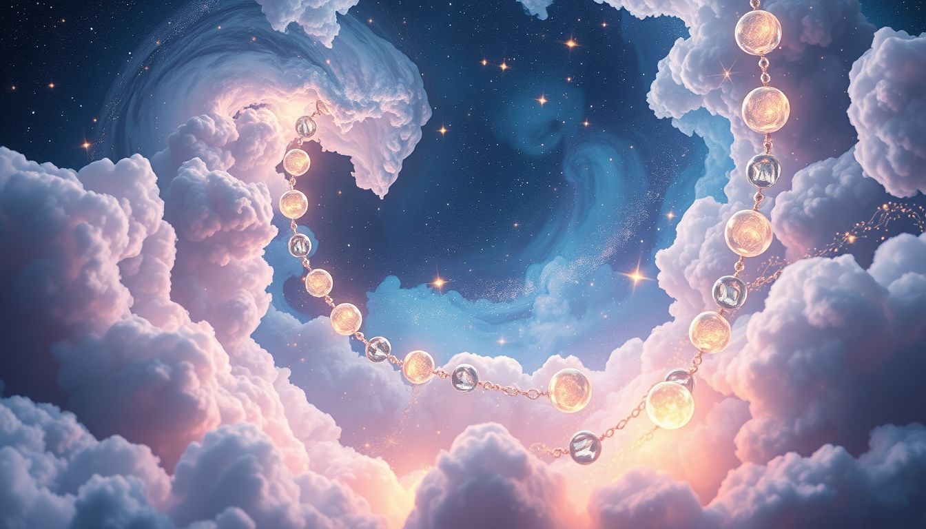 Rosenkranzkörner aus Edelsteinen symbolisieren spirituellen Reichtum.