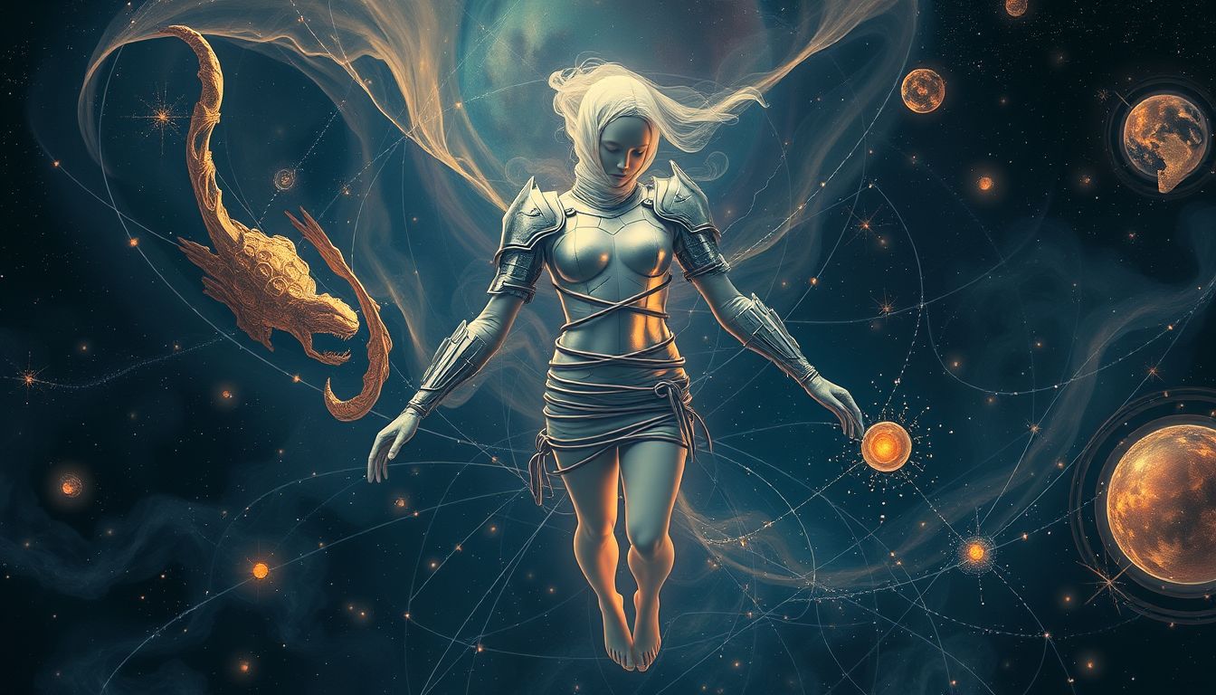 Eine enge Rüstung symbolisiert innere Einschränkungen oder Selbstzweifel.