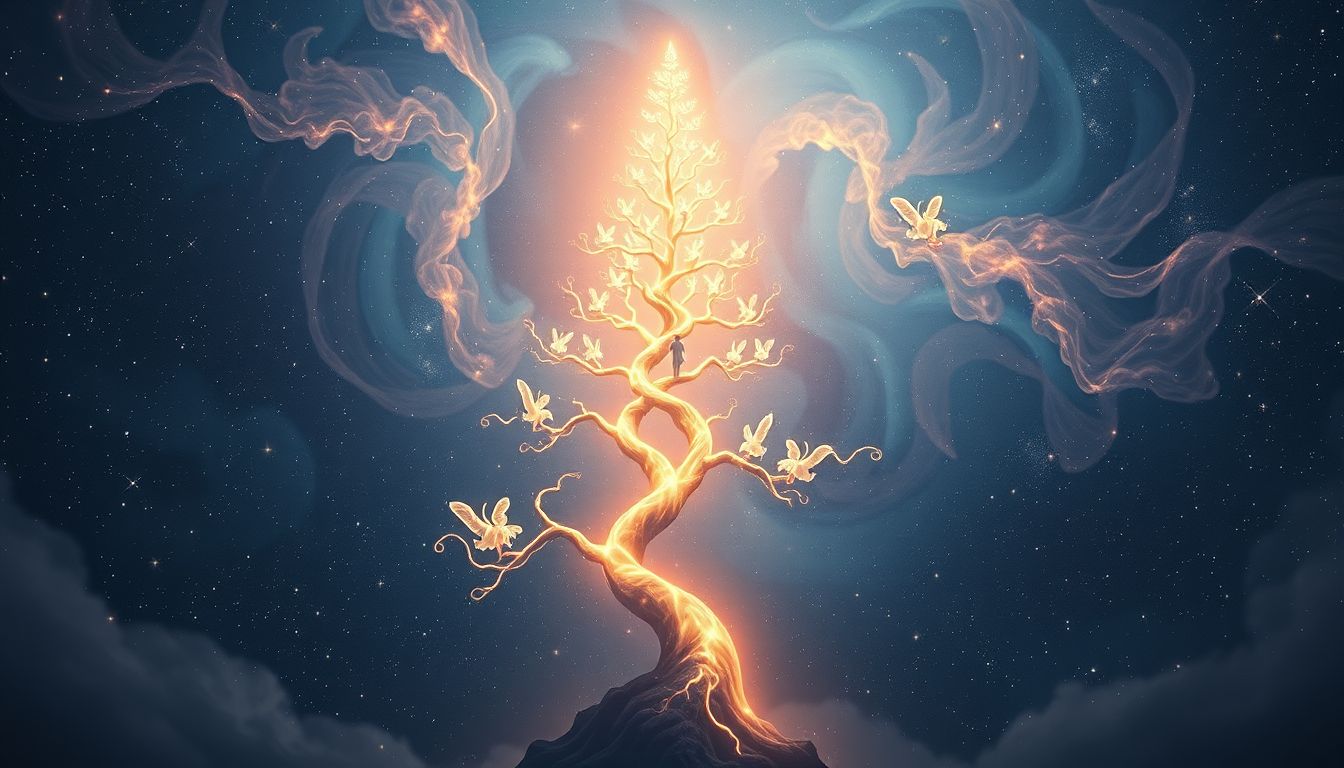 Das Klettern auf den Firstbaum symbolisiert Streben nach höherem Selbst.