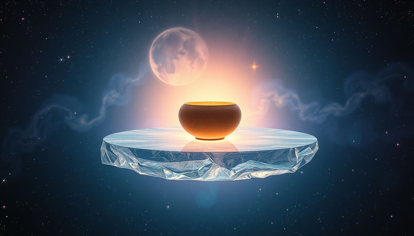 Ein Holzgefäß auf Tisch symbolisiert Stabilität und Geborgenheit im Traum.