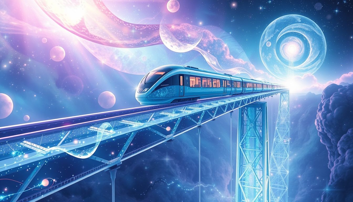Ein Schnellzug auf Brücke symbolisiert schnelle Lebensveränderungen und Übergänge.