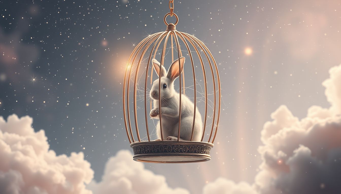 Ein Hase im Käfig symbolisiert oft innere Gefangenschaft und Ängste.